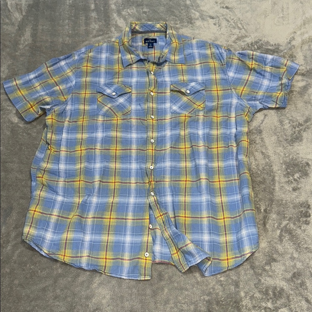 Old Navy Blue and Yellow Casual Button Down Shirt